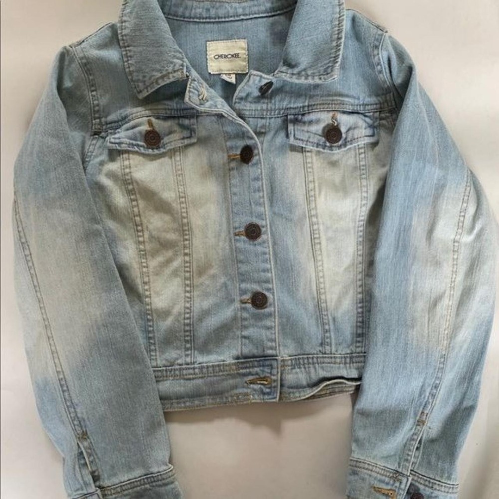 Cherokee‎ Girls Light Wash Denim Jacket Cropped Blue Jean jacket girls large
